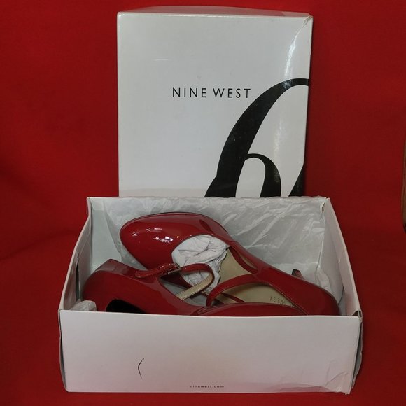 Nine West Womens Shoes Red Mary Jane Pumps Ankle Strap Spike High Heels 9M - Picture 3 of 15